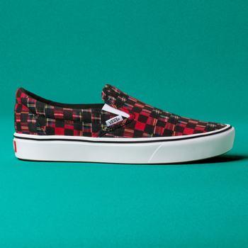 Damske Slip On Tenisky Vans Plaid Check ComfyCush Červené/Biele VA12YMWJG